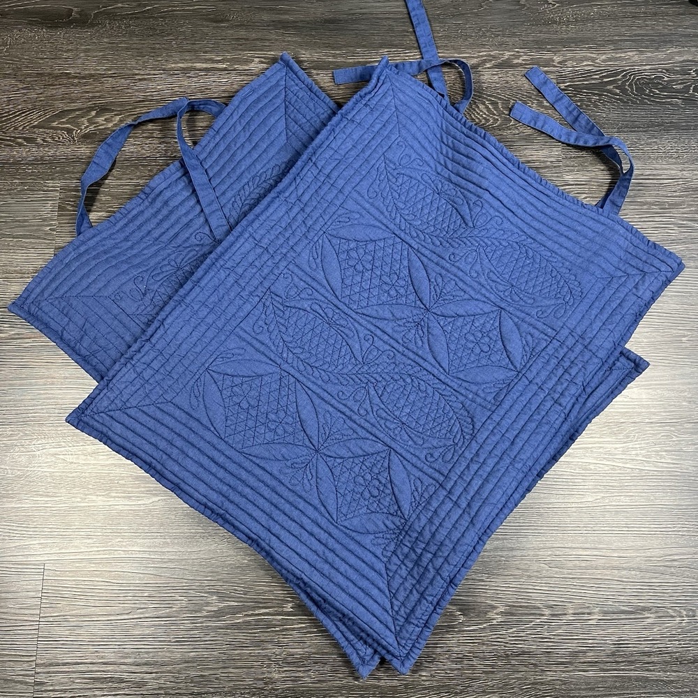 Pottery Barn‎ Pick-Stitch Quilted Standard Pillow Shams Blue Set of 2 Farmhouse